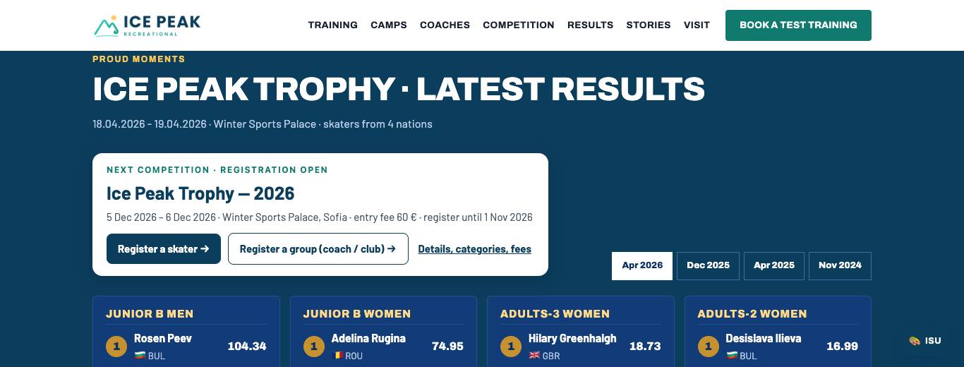The "Next competition" card in the results section